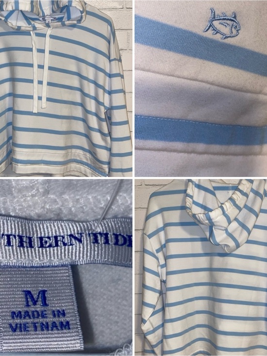 Southern Tide Tops - Southern Tide Country Club Prep $88 Stripes Crop Coastal Hoodie Medium NWOT